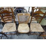 Pair of 19th century oak and elm rush-seated ladderback chairs and two other chairs (4)