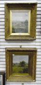 English 20th century school Pair of oils on canvas under glass Country landscape scenes,