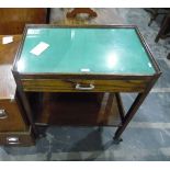 Oak tea trolley with glazed top, frieze drawer with undershelf,