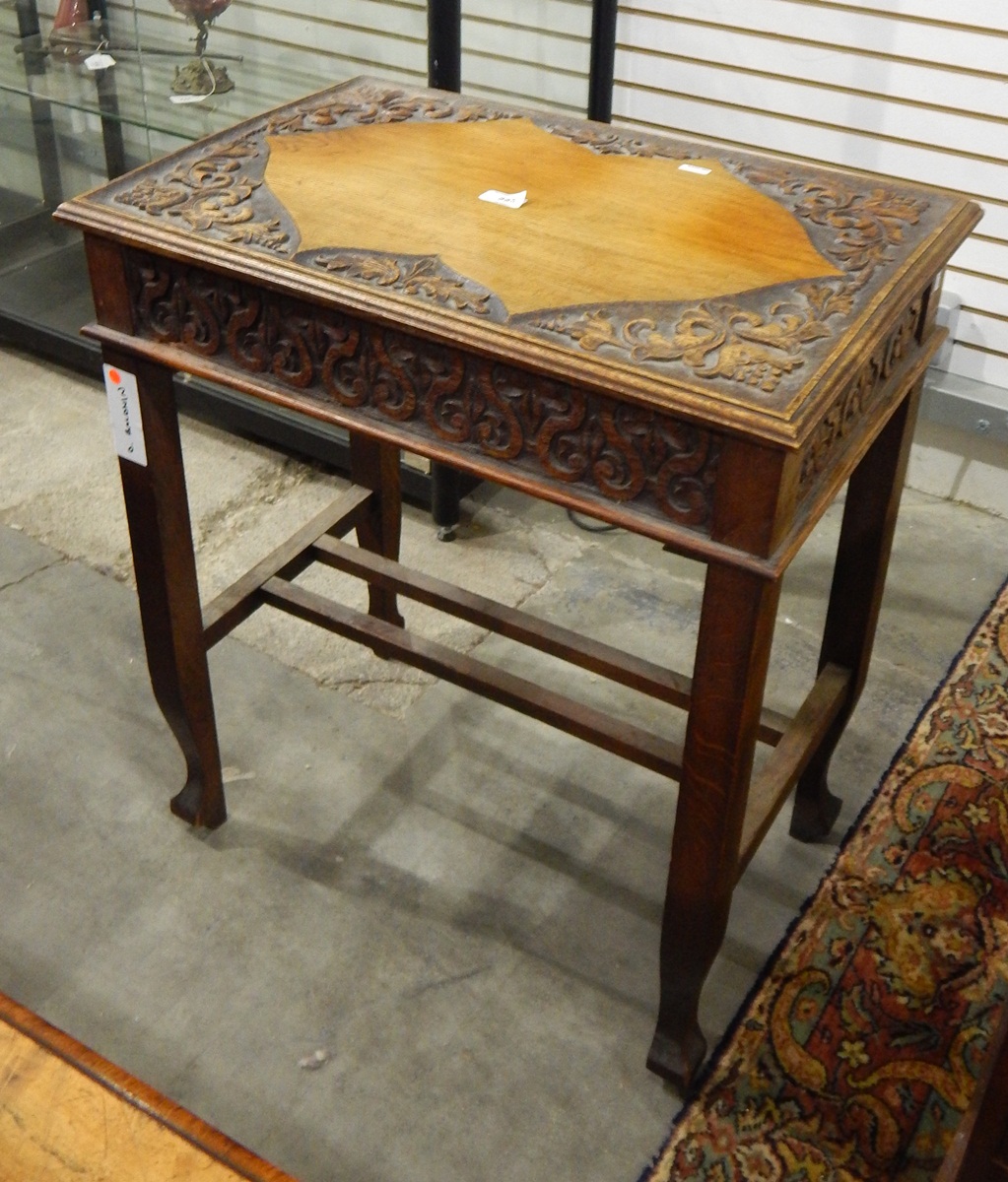 20th century oak rectangular occasional table, carved top,