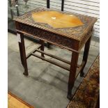 20th century oak rectangular occasional table, carved top,