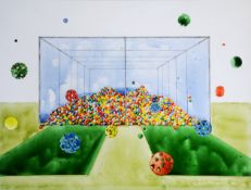 ANNABELLE SHELDON The Balls Keep Coming Watercolour on aluminium