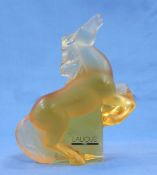 Lalique amber satin and clear glass model of a rearing horse,
