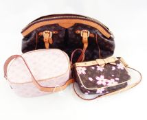 Various Louis Vuitton bags, including a satchel bag, a bowling bag,