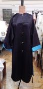 Midnight blue silk Chinese-style full-length coat, lined with turquoise wild silk,