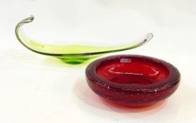 Art glass dish with green and clear ground,