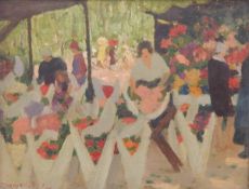 Ethel Carrick-Fox (Australian, 1872-1952) Oil on board "Flower Market",