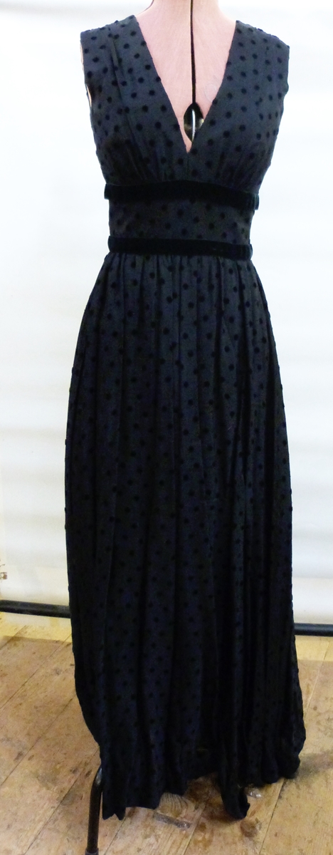 1960's black satin and velvet evening gown, bearing label 'Marcel Fenez, designed by Roland Klein',