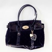 Mulberry for Target black suede and patent leather-style bag with a patent leather and gilt studded