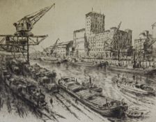 German mid 20th century school Pair of drypoint etchings The River Rhine and view of building