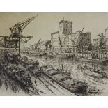 German mid 20th century school Pair of drypoint etchings The River Rhine and view of building