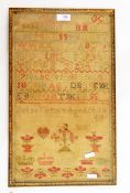 Victorian alphabet sampler by Betsey, aged 14, 1849, 43.5cm x 25.