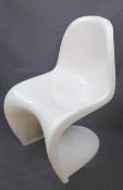 Verner Panton style white plastic moulded chair,