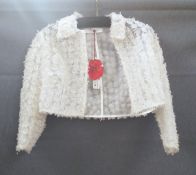 Anna Molinari Blumarine white silk jacket covered with appliqued chiffon daisies,