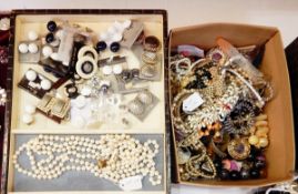 Quantity of costume jewellery to include three cultured pearl necklaces, 1980's earrings,