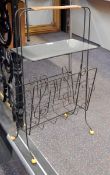 Mid 20th century wire music/magazine rack with glass shelf,