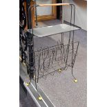 Mid 20th century wire music/magazine rack with glass shelf,