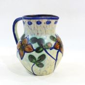 Mid 20th century Swedish Uppsala Ekeby studio pottery jug, floral decorated with blue highlights,