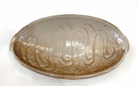 Studio pottery stoneware dish, oval with grey and brown glaze and Clarice Cliff pottery bowl,