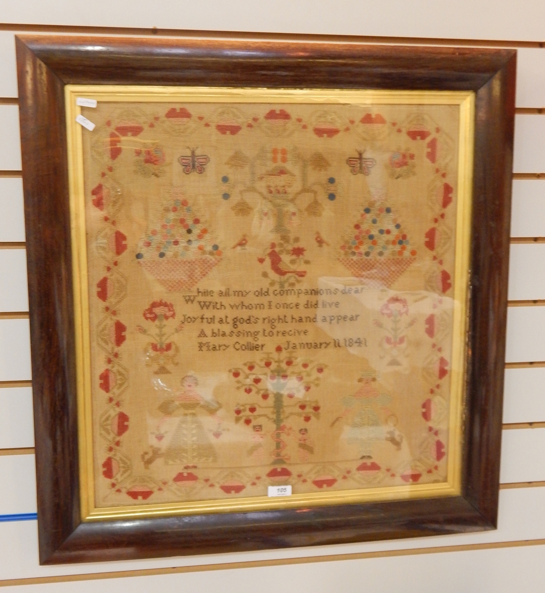 Victorian sampler by Mary Collier, January 1841, 57.5cm x 54.