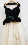 1970's crushed velvet black skirt with broad belt and silver-coloured metal buckle and a 1940's