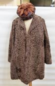 Brown Persian lamb three-quarter length coat and a mink hat (2)