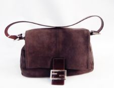 Fendi 'Mama' suede and leather shoulder bag, silver coloured hardware, Fendi logo clasp,