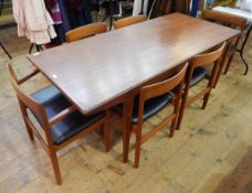 Teak dining table by Younger, 81cm x 77cm and a set of six dining chairs including two carvers,