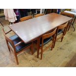 Teak dining table by Younger, 81cm x 77cm and a set of six dining chairs including two carvers,