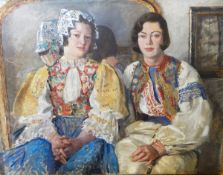 Jean Inglis (1884-1959) Oil on canvas The Serbian Dresses labels verso with artist's name and and