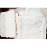 Quantity of linen sheets, some embroidered, pillowcases, etc.