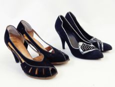 Pair of 1950's Kay 'Silhouettes' suede high-heeled shoes,