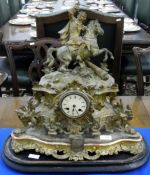 French 19th century ormolu clock with figure riding horse,