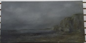 Lisa Olesen Oil on canvas Coastal scene at dusk with cliffs,