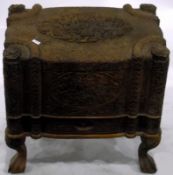 Indian Kashmiri-style allover floral carved hardwood workbox and fitted a drawer,