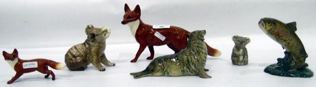 Beswick model fox, another smaller, a Beswick model trout,