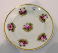 Swansea porcelain plate painted one central and five surrounding pink roses,