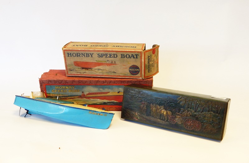 Hornby tinplate clockwork "Hawk" speedboat, No.
