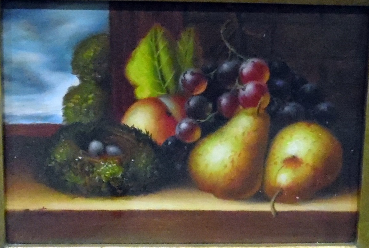 Reproduction oil on board Still life fruit and nest