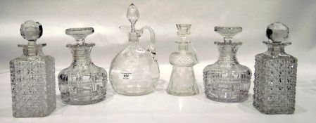 Two pairs of glass decanters and two other decanters,