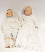 Two bisque head baby dolls and two bisque head child dolls,
