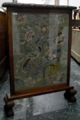 Mahogany fire screen having gros-point needlework panel