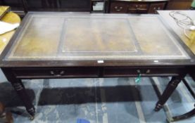 19th century style mahogany writing table with inset leather writing surface, two frieze drawers,