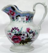 Ridgway 'Fancy Stone China' jug, floral decorated with blue rim,