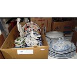 Assorted ceramics including oriental ware, a white ceramic basket with model of a dove,