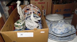 Assorted ceramics including oriental ware, a white ceramic basket with model of a dove,