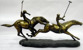 20th century bronzed-finish polo group of two riders on a metal base,