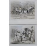 Set of four colour prints framed as a pair of lithographs entitled "Our Cloth Merchants",