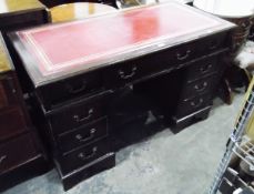 Mahogany pedestal desk with inset writing surface,