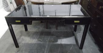 Late 20th century designer table with rectangular black glass top, with black metal frame,